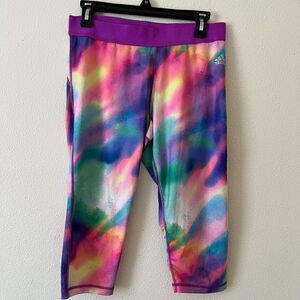 ADIDAS TECHFIT COMPRESSION CROPPED Capri WOMENS Large RAINBOW